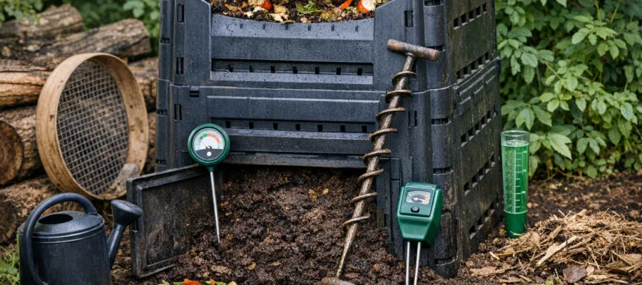 Komposter pflegen: Tipps zur Belueftung und Feuchtigkeit fuer schnellen Kompost