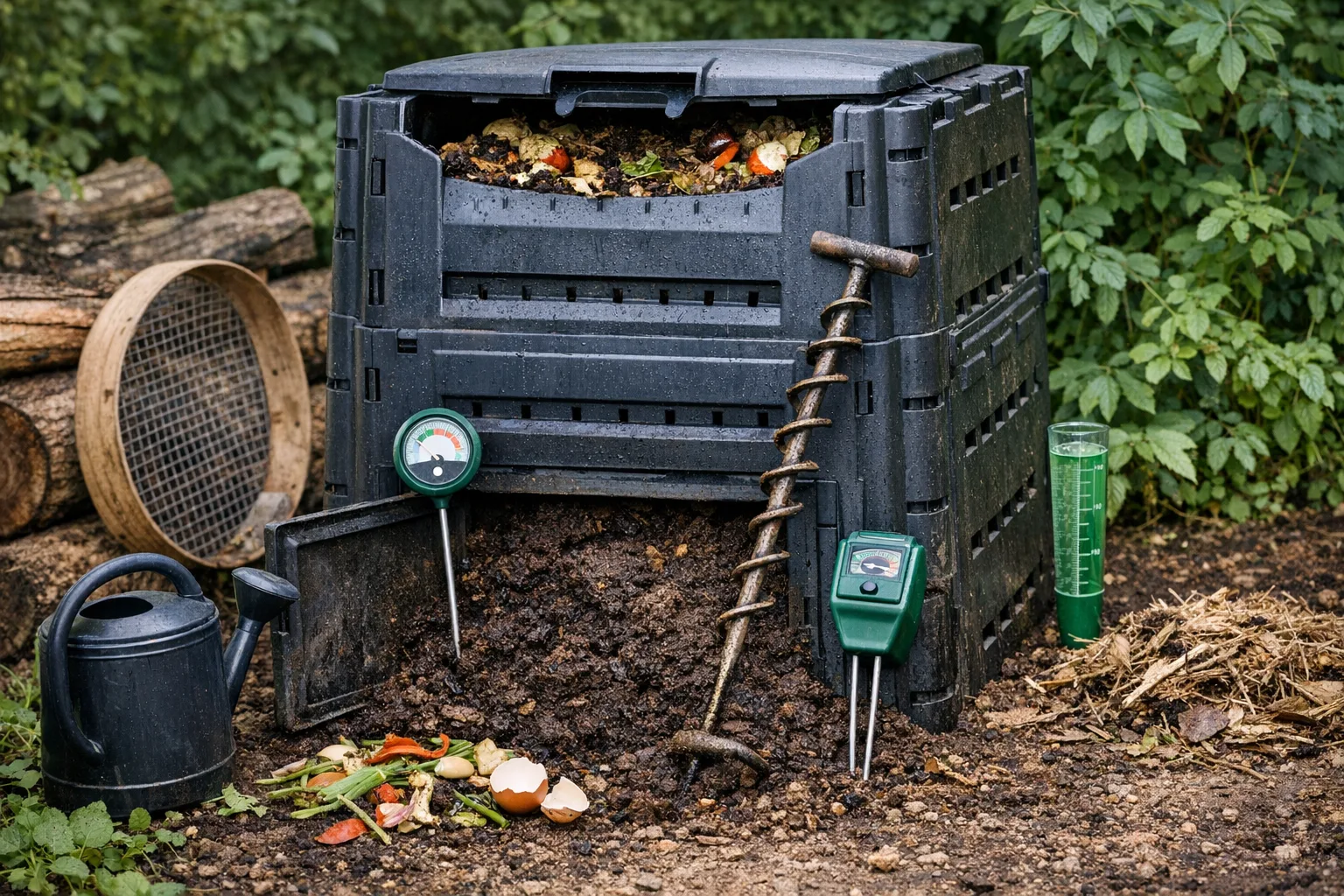 Komposter pflegen: Tipps zur Belueftung und Feuchtigkeit fuer schnellen Kompost